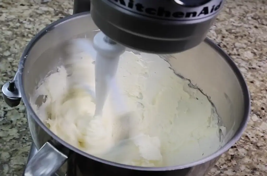Mixing the batter for Cream Cheese Pound Cake